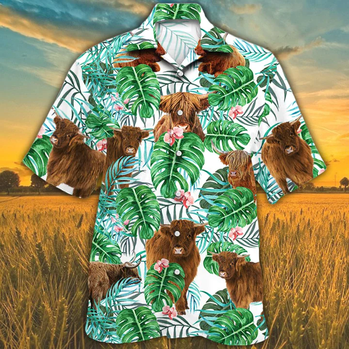 Highland Cattle Lovers Tropical Plant Trendy Hawaiian Shirt, Cow Trendy Hawaiian Shirt, Trendy Hawaiian Shirts For Men, Women Highland Cattle Lovers Tropical Plant Trendy Hawaiian Shirt, Cow Trendy Hawaiian Shirt, Trendy Hawaiian Shirts For Men, Women