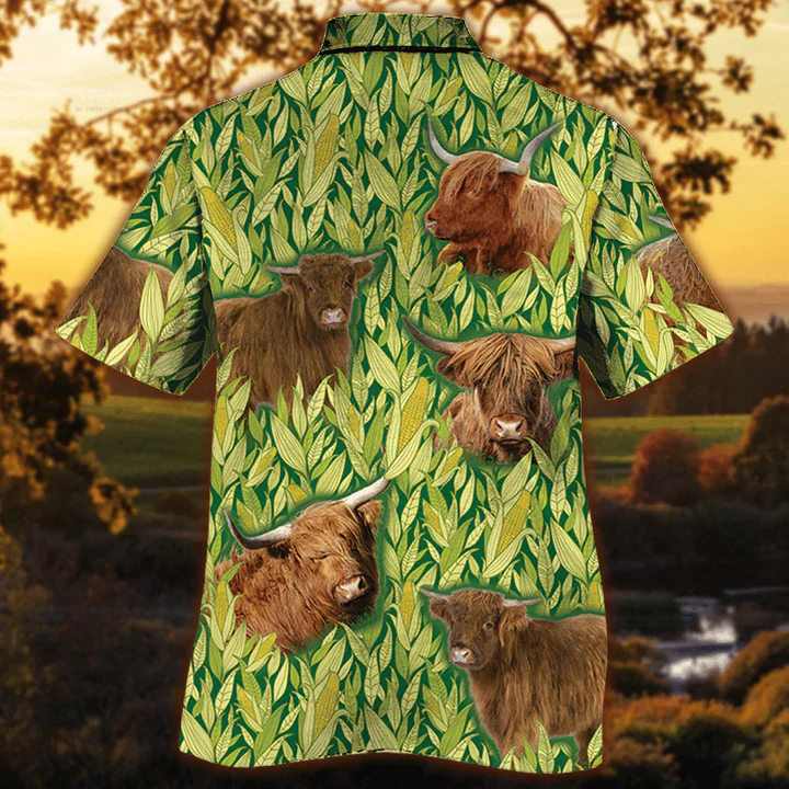 Highland Cattle Trendy Hawaiian Shirt, Vintage Farm Trendy Hawaiian Shirts For Men, Animals Button Down Mens Trendy Hawaiian Shirts