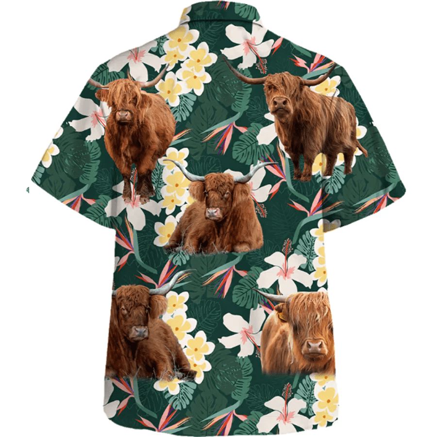 Highland Cow Trendy Hawaiian Shirt, Farm Lover Hawaii Shirt, Trendy Hawaiian Shirt Men, Short Sleeve Hawaiian Aloha Shirt