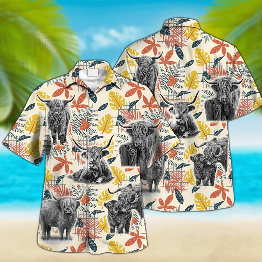 Highland Cow Trendy Hawaiian Shirt For Farm Lovers, Summer Trendy Hawaiian Shirt For Men And Women