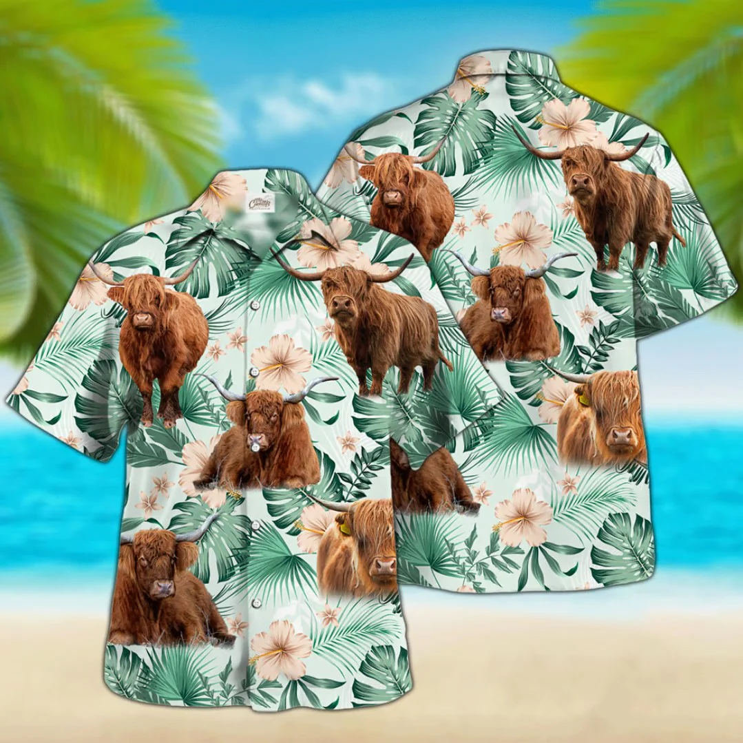Highland Cow Trendy Hawaiian Shirt For Farm Lovers, Summer Trendy Hawaiian Shirt For Men And Women