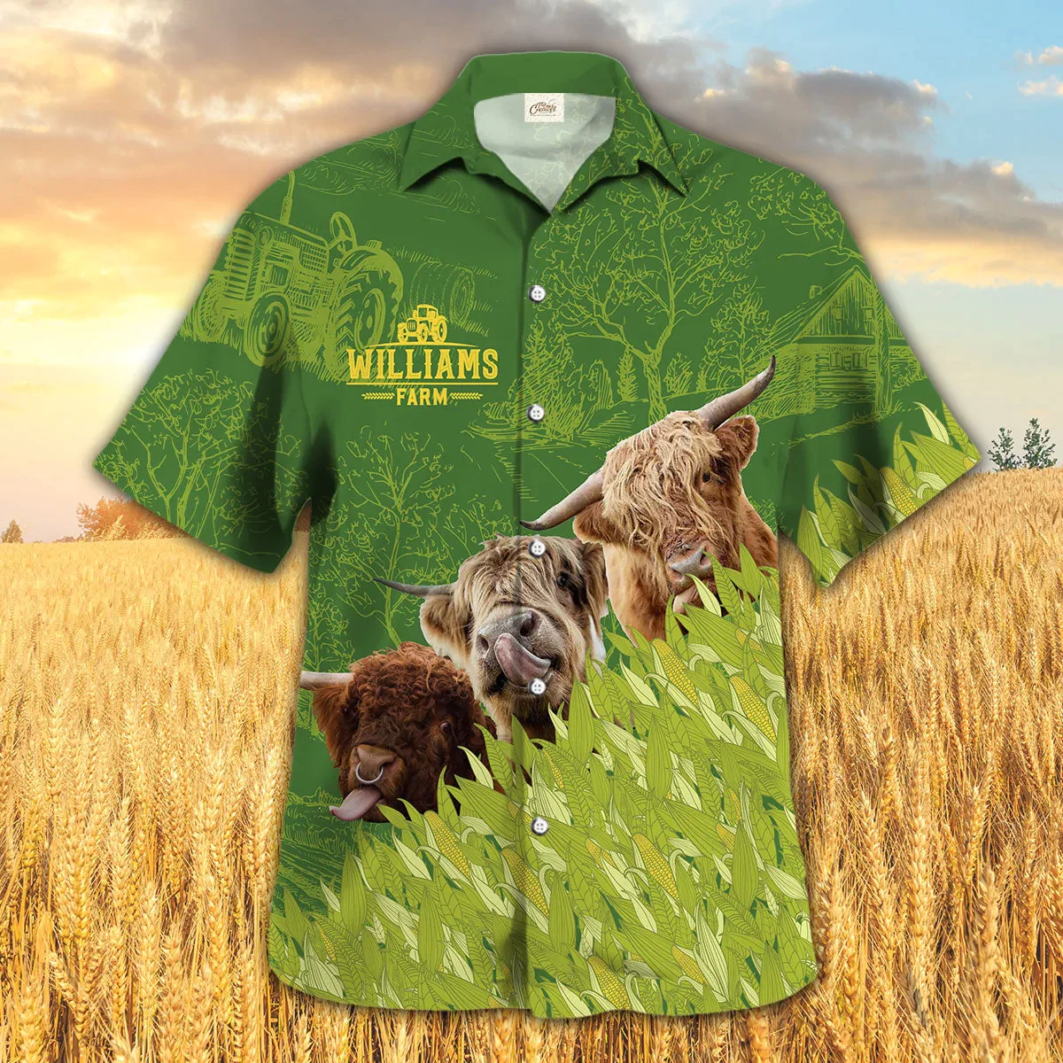 Highland Farm Corn Pattern Trendy Hawaiian Shirt, Cow Trendy Hawaiian Shirt, Summer Trendy Hawaiian Shirt For Men And Women