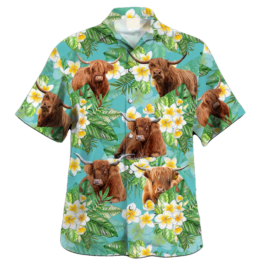 Highland Tropical Trendy Hawaiian Shirt, Cow Trendy Hawaiian Shirt, Animal Trendy Hawaiian Shirts For Men, Gift For Him