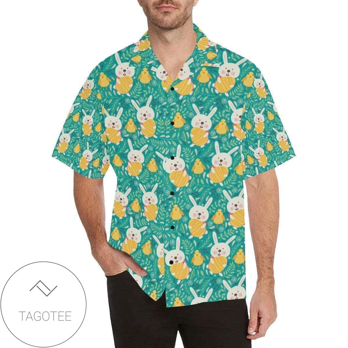 HigQuality Happy Easter Vintage Pattern Turquoise Hawaiian Shirts