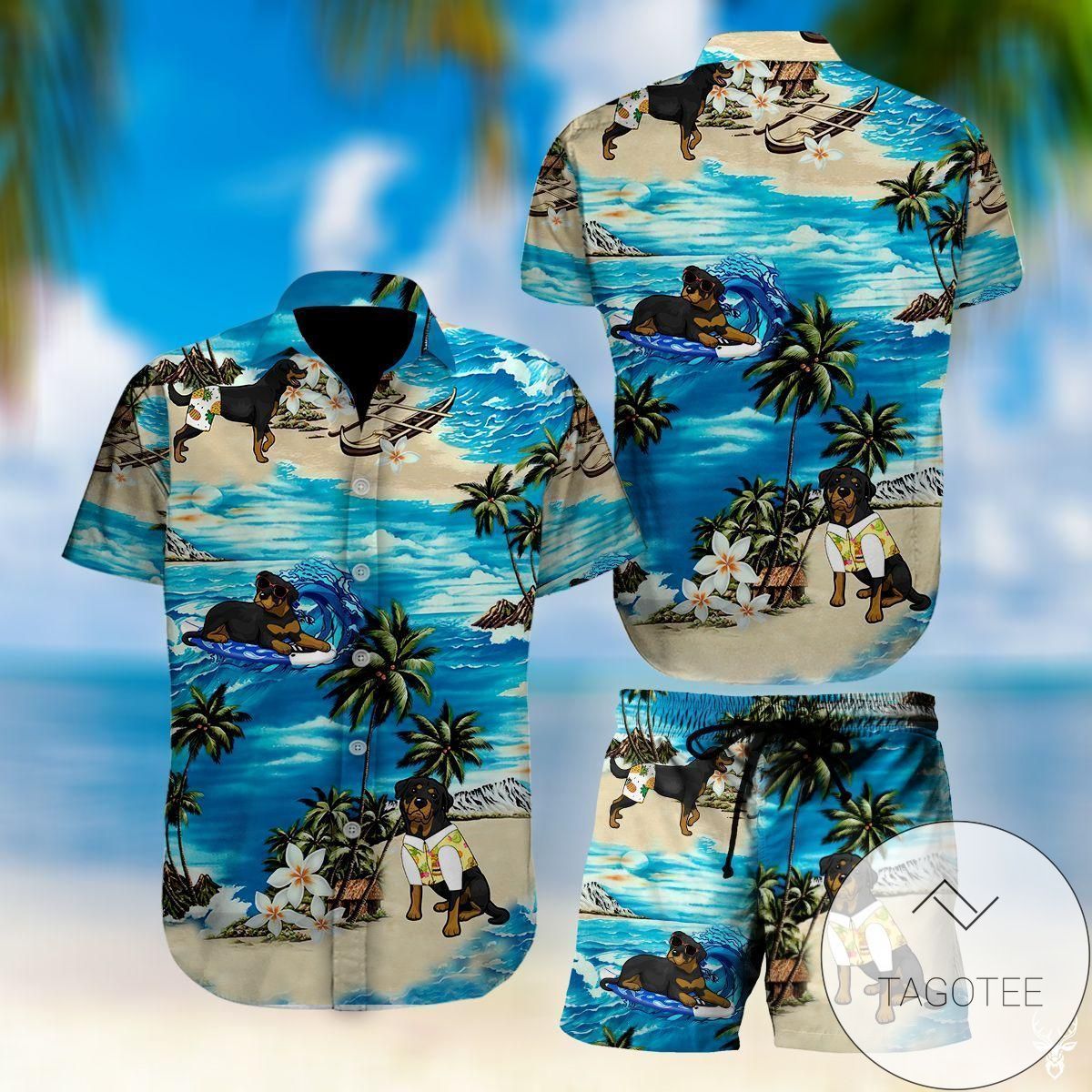 HigQuality Rottweiler Dog Summer Vibe Tropical Hawaiian Shirts
