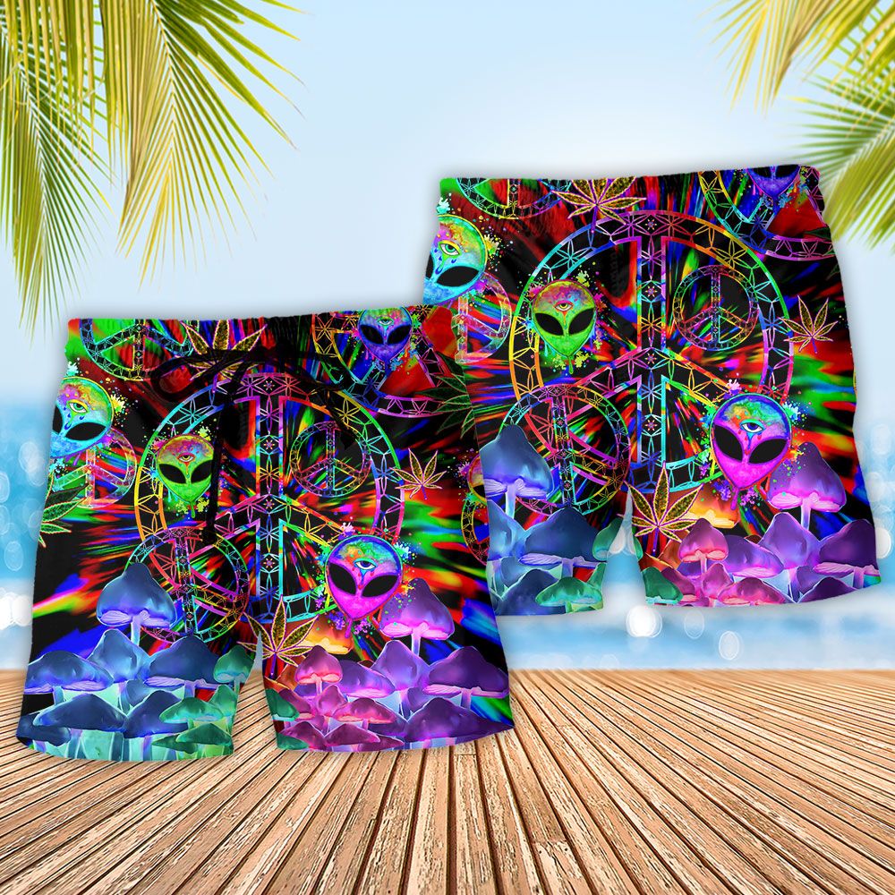 Hippie Alien Peace Color Stunning Trendy Aloha Hawaiian Beach Shorts
