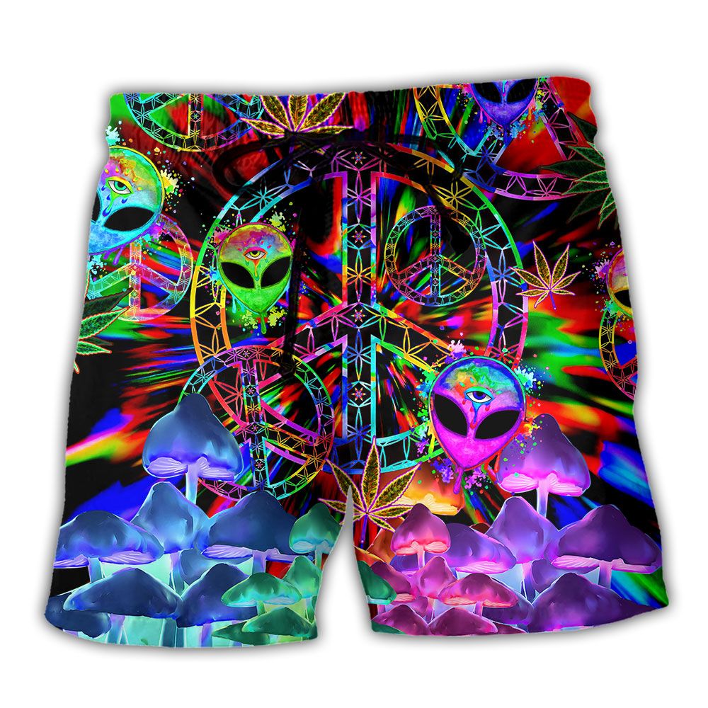Hippie Alien Peace Color Stunning Trendy Aloha Hawaiian Beach Shorts