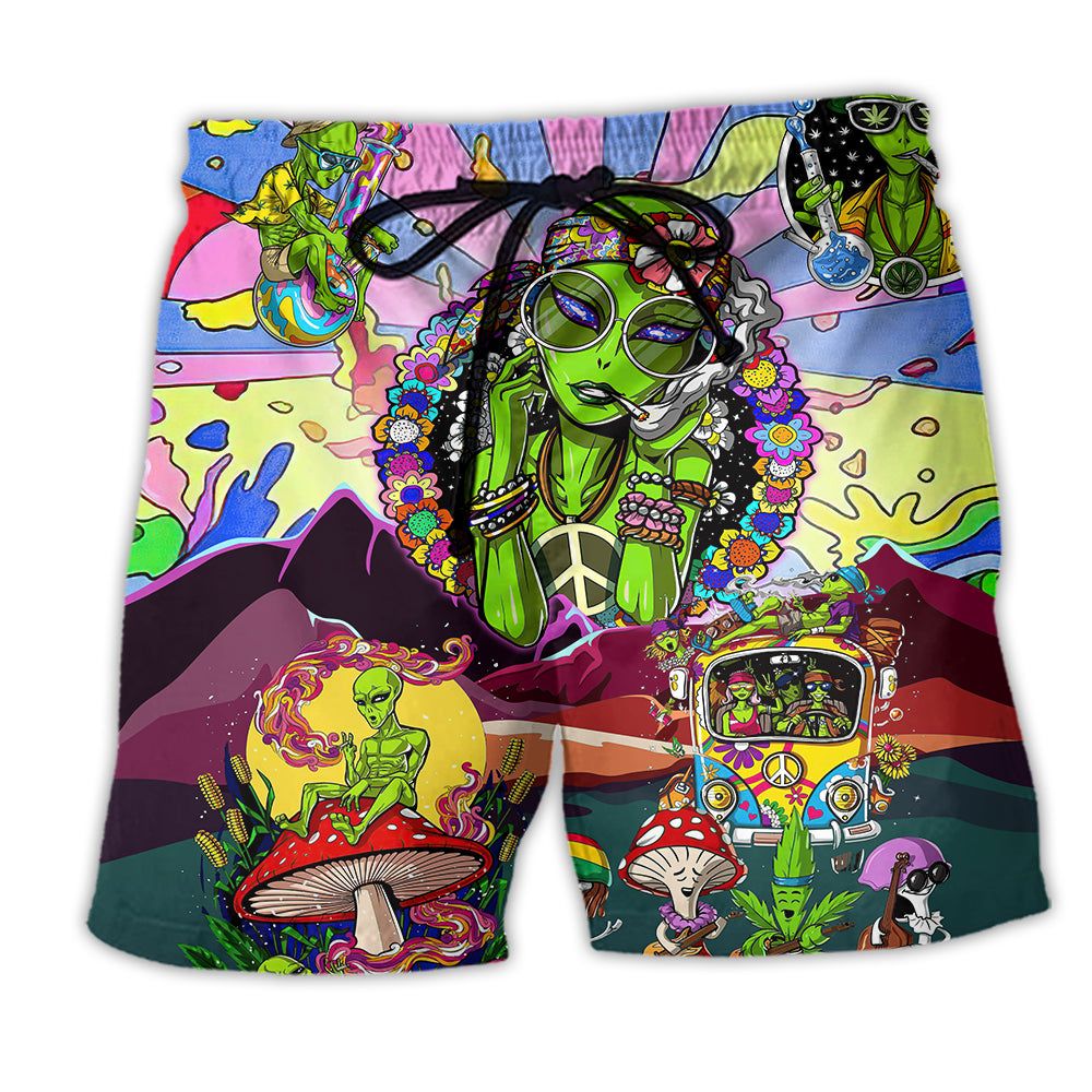 Hippie Alien Peace Life Color Cool Style Trendy Aloha Hawaiian Beach Shorts