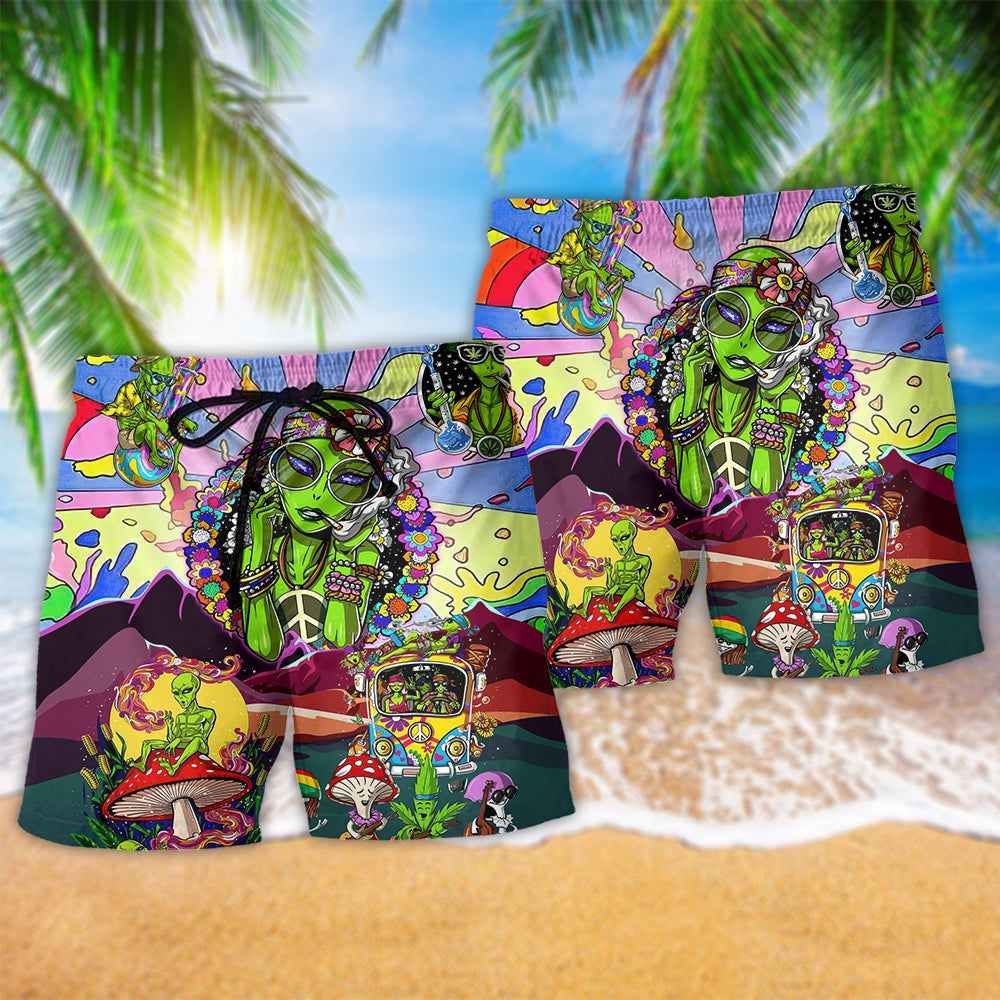 Hippie Alien Peace Life Color Cool Style Trendy Aloha Hawaiian Beach Shorts