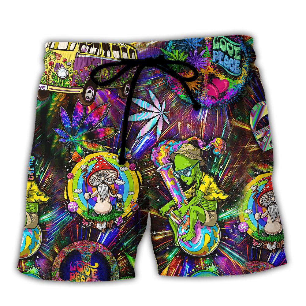 Hippie Alien Peace Life Color Stunning Amazing Style Trendy Aloha Hawaiian Beach Shorts
