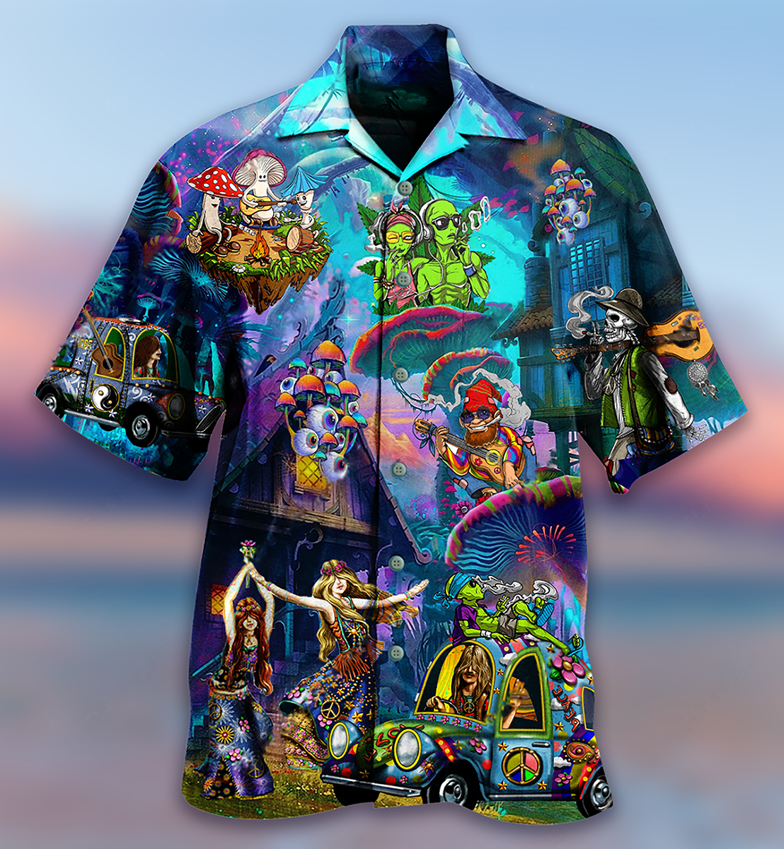 Hippie Alien Skull Peace Life Hawaiian Shirt