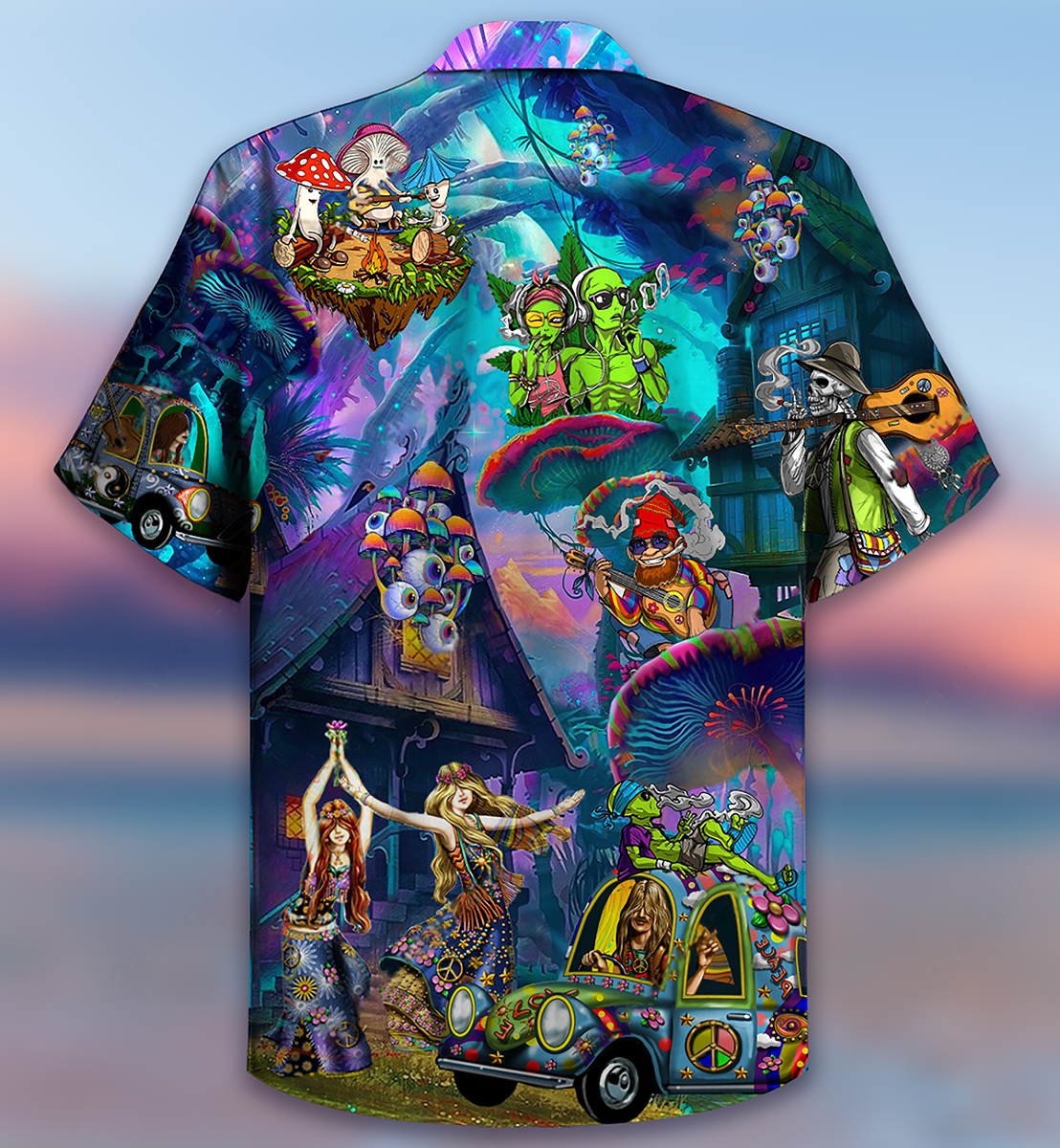 Hippie Alien Skull Peace Life Hawaiian Shirt