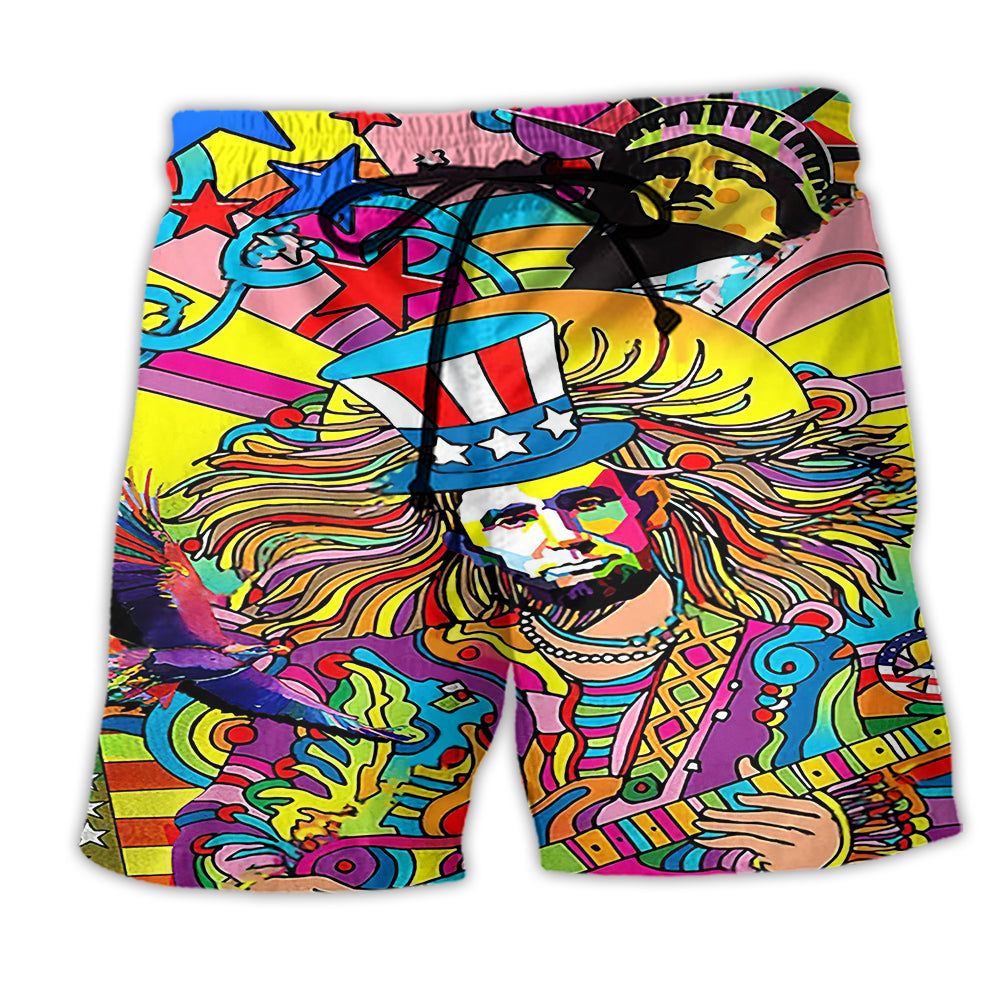 Hippie America Fullcolor Peace Trendy Aloha Hawaiian Beach Shorts Hippie America Fullcolor Peace Trendy Aloha Hawaiian Beach Shorts