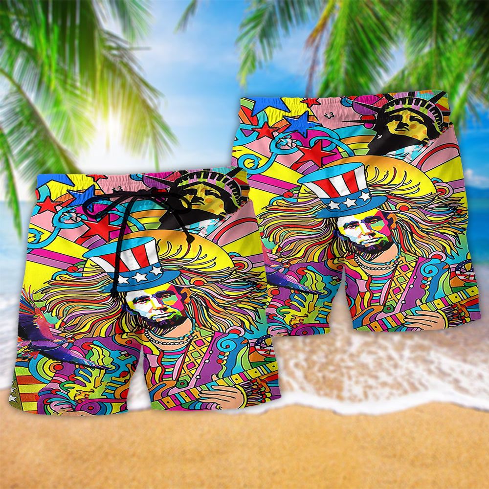 Hippie America Fullcolor Peace Trendy Aloha Hawaiian Beach Shorts