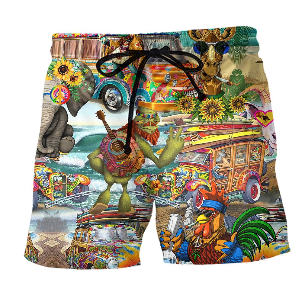 Hippie Animals Happy Together Trendy Aloha Hawaiian Beach Shorts Hippie Animals Happy Together Trendy Aloha Hawaiian Beach Shorts