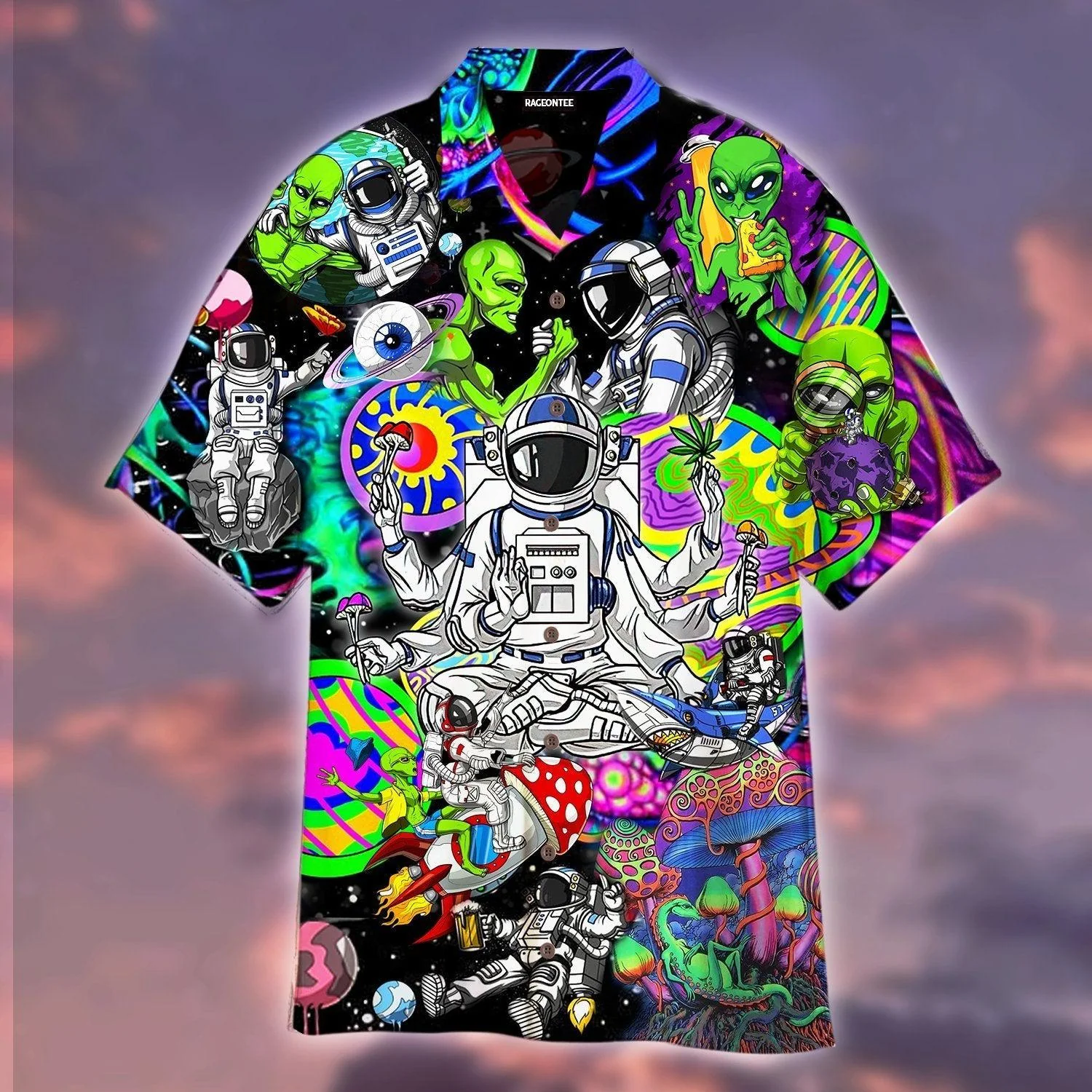 Hippie Astronaut And Alien Trendy Hawaiian Shirt