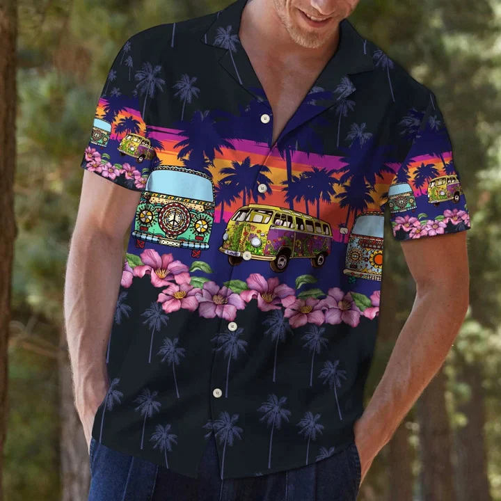 Hippie Bus Border Chest Design Trendy Hawaiian Shirt Hippie Bus Border Chest Design Trendy Hawaiian Shirt