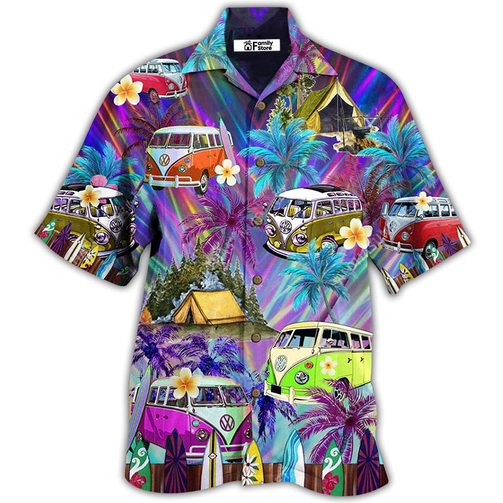 Hippie Bus Go Every Where Tropical Style Hawaiian Shirt