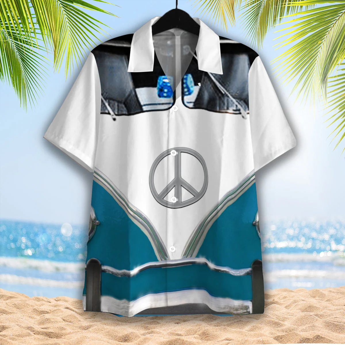 Hippie Bus in Blue Island Adventure Tropical Shirt