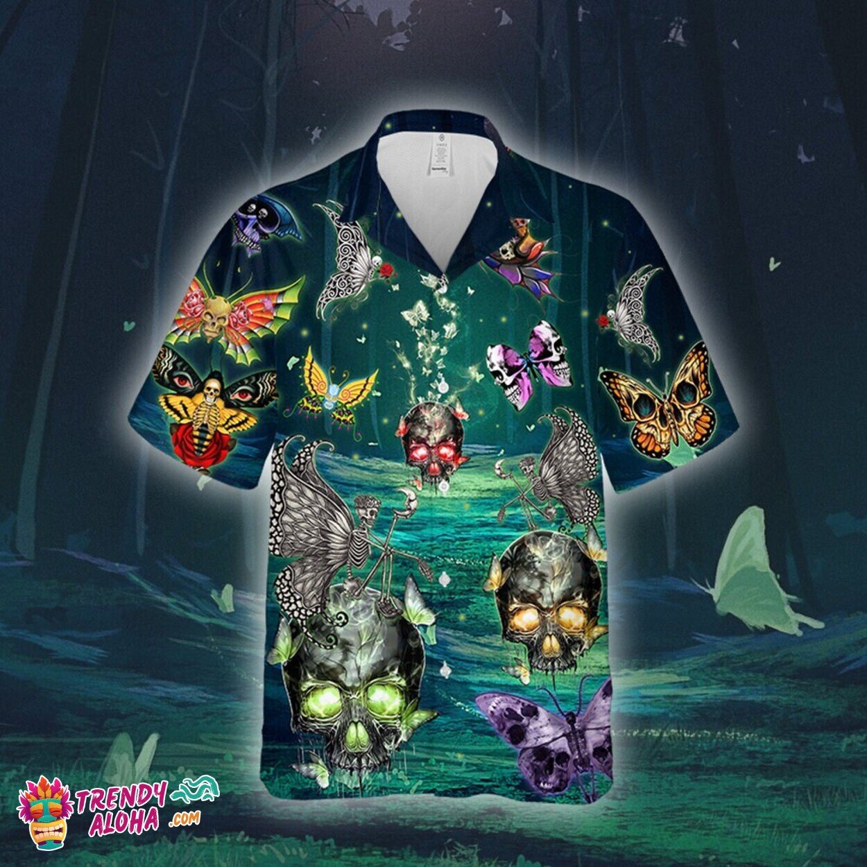 Hippie Butterfly Skull Unisex Premium 3D Printed Hawaiian Shirt