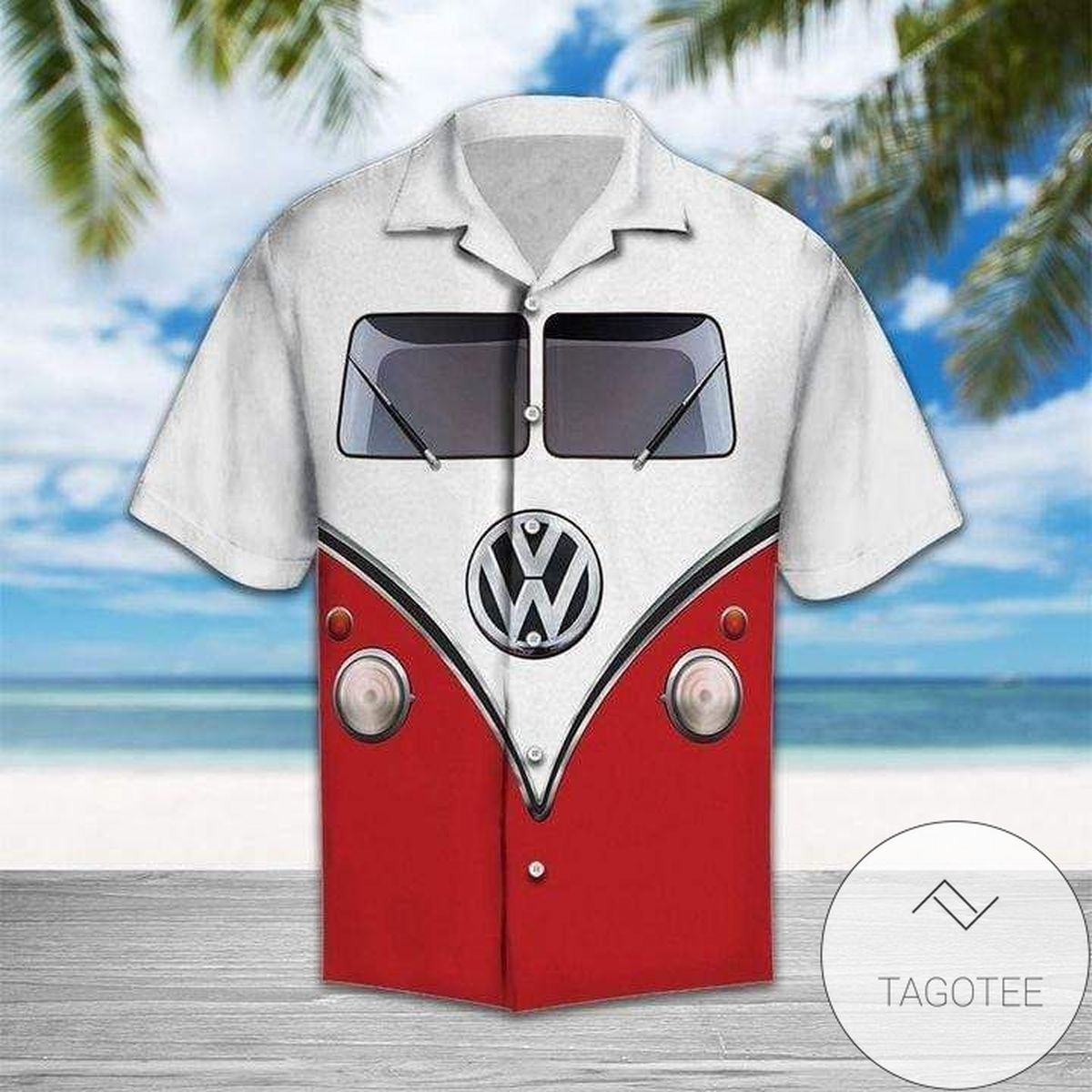 Hippie Car Cruising Under Red Hawaiian Skies Shirt