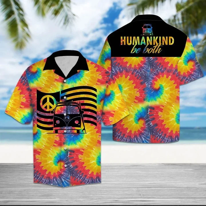 Hippie Car Humankind Be Both Peace Sign Flag On Swirl Tie Dye Trendy Hawaiian Shirt Hippie Car Humankind Be Both Peace Sign Flag On Swirl Tie Dye Trendy Hawaiian Shirt