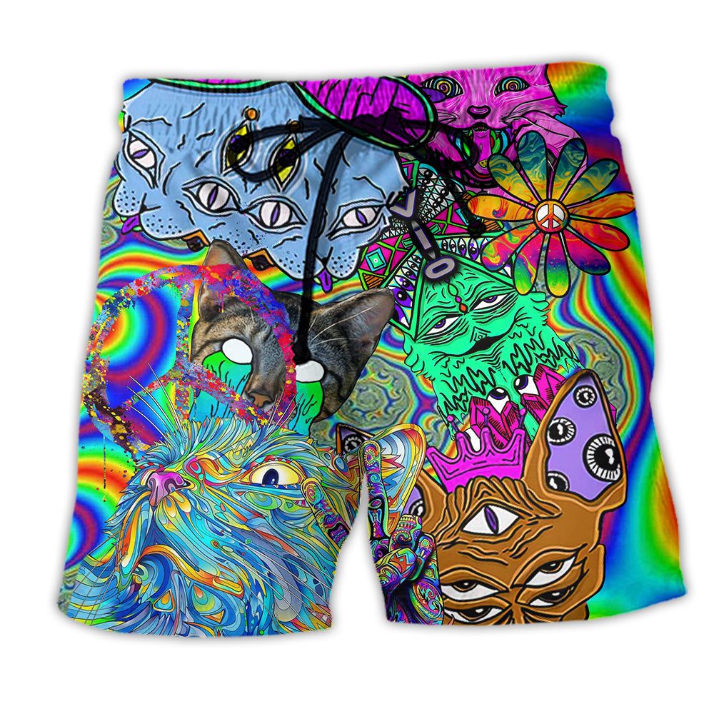 Hippie Cat Break My Mind Trendy Aloha Hawaiian Beach Shorts