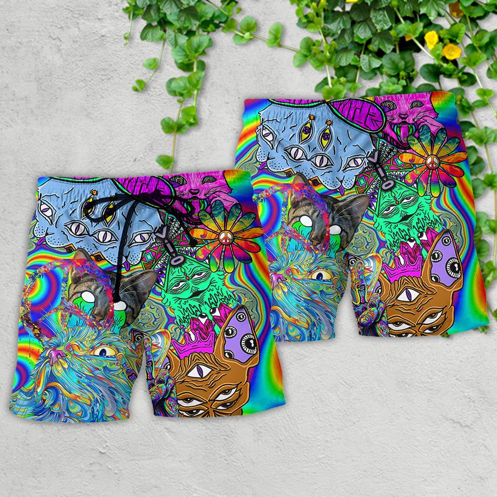 Hippie Cat Break My Mind Trendy Aloha Hawaiian Beach Shorts