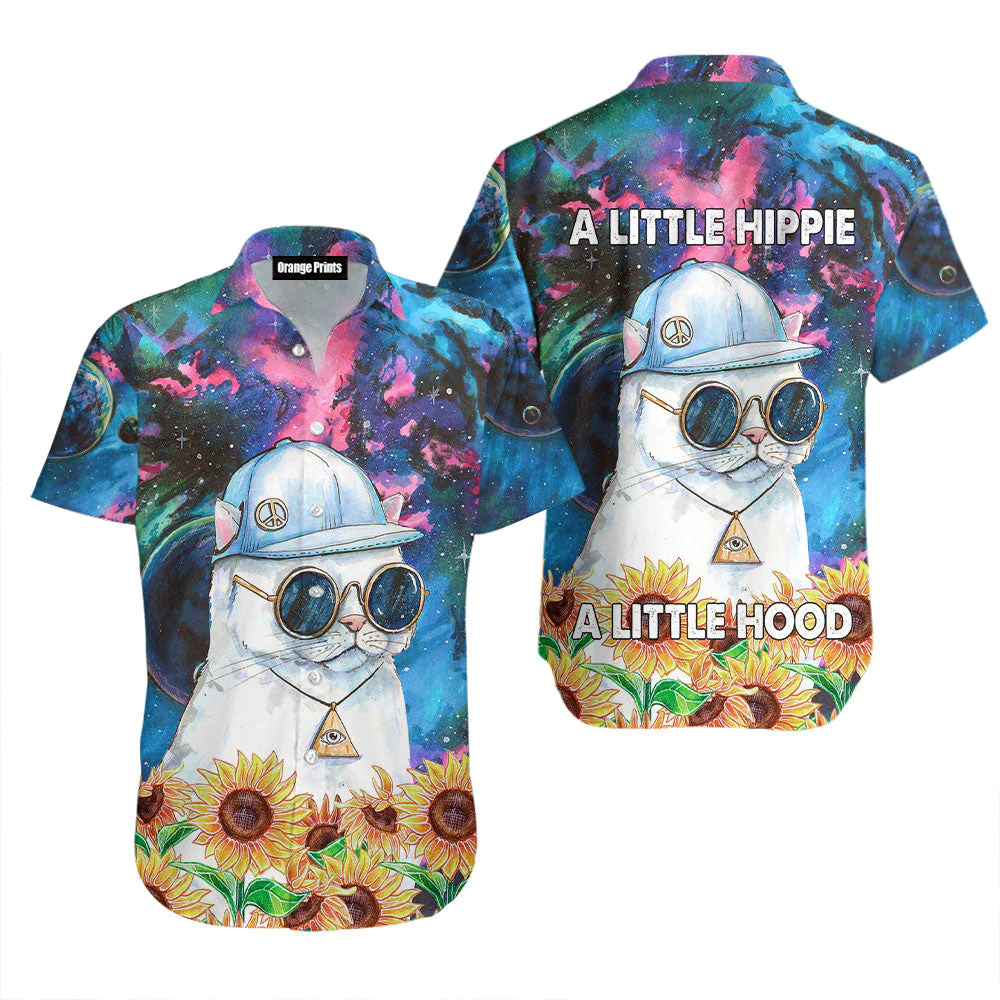 Hippie Cat Spirit Engraved On A Colorful Vibrant Hawaiian Shirt