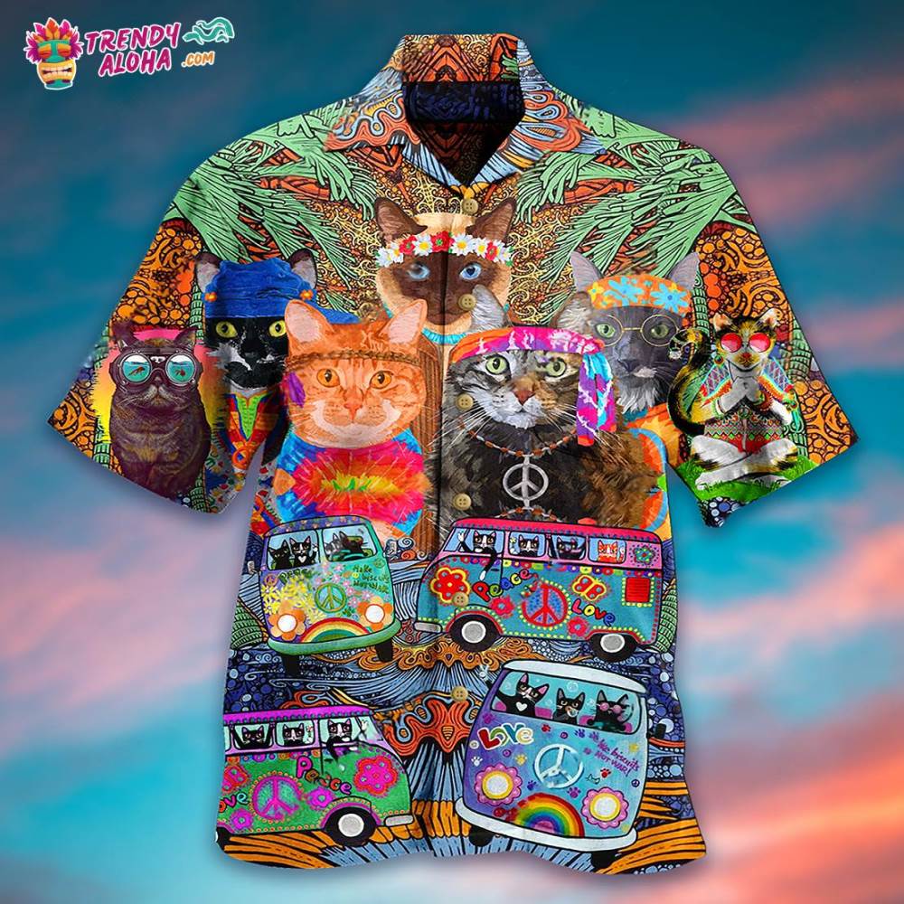 Hippie Cats Peace Love Life Color Hawaiian Shirt – Trendy Aloha