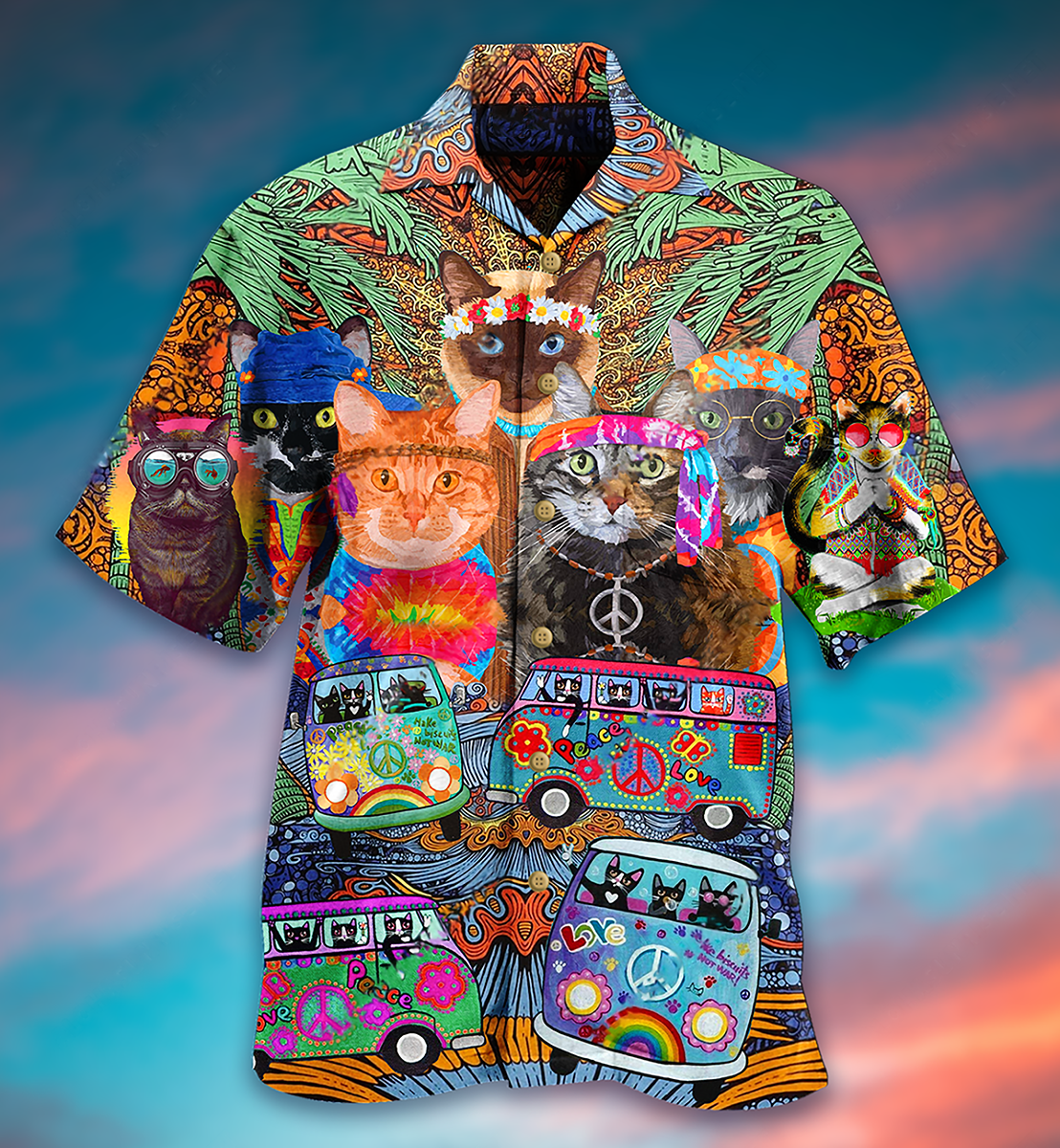 Hippie Cats Peace Love Life Color Hawaiian Shirt Hippie Cats Peace Love Life Color Hawaiian Shirt
