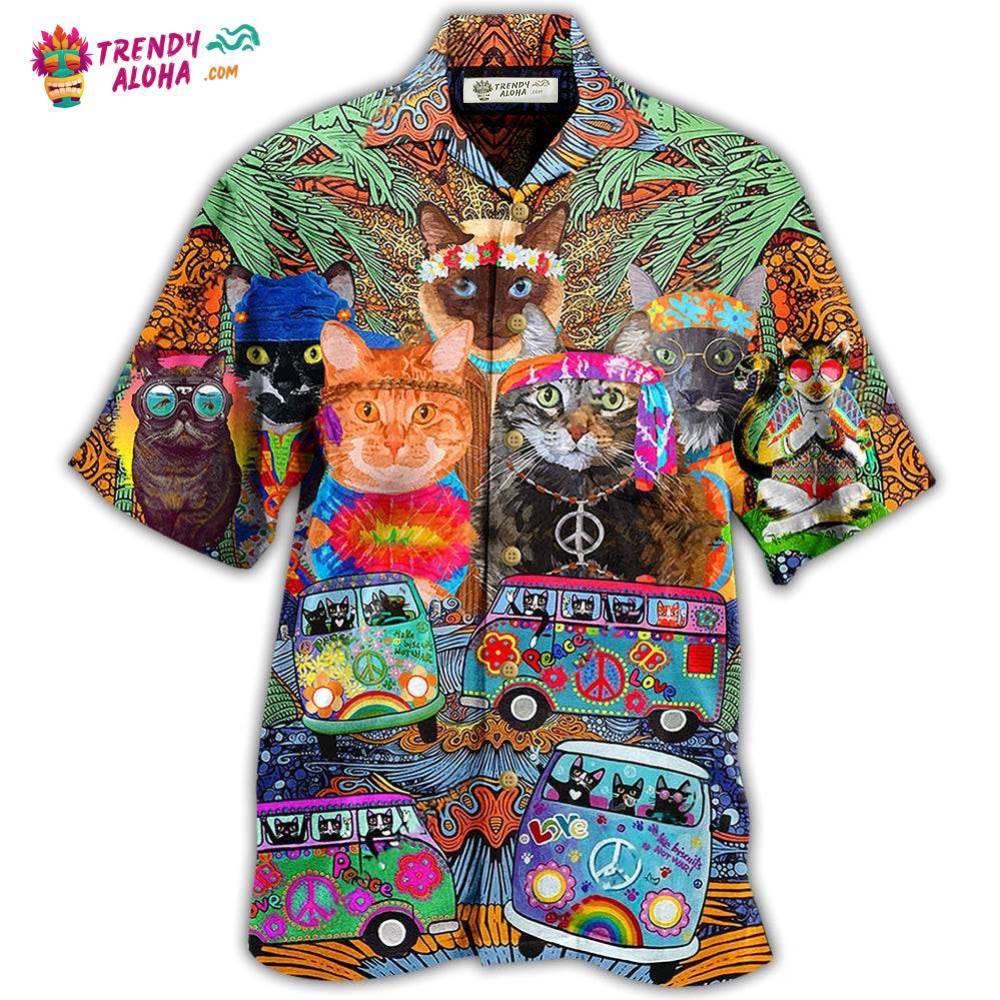 Hippie Cats Peace Love Life Color Hawaiian Shirt – Trendy Aloha Hippie Cats Peace Love Life Color Hawaiian Shirt – Trendy Aloha