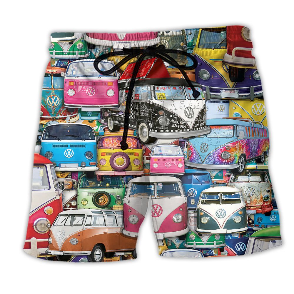Hippie Colorful Car Peace Life Trendy Aloha Hawaiian Beach Shorts