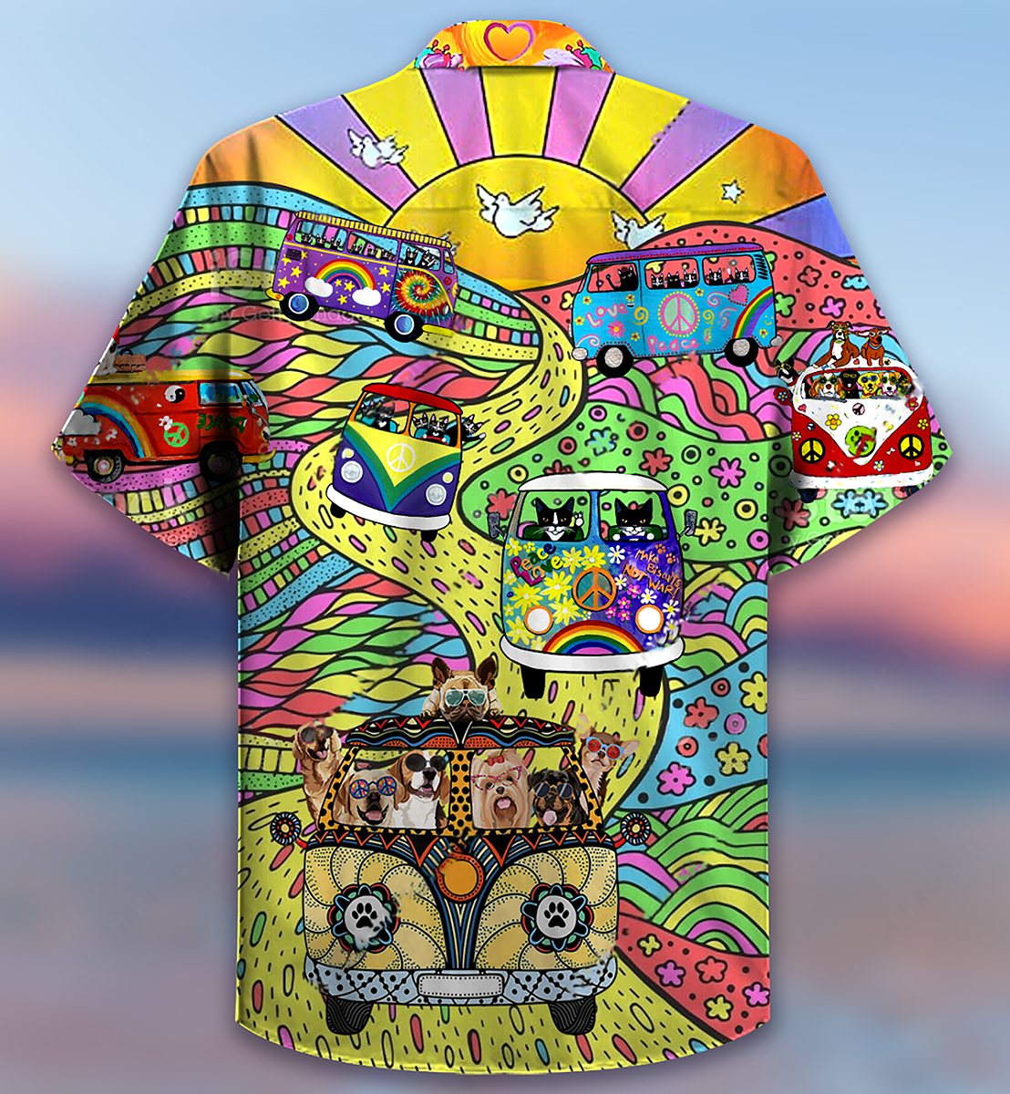 Hippie Dogs And Cats Bus Hawaiian Shirt
