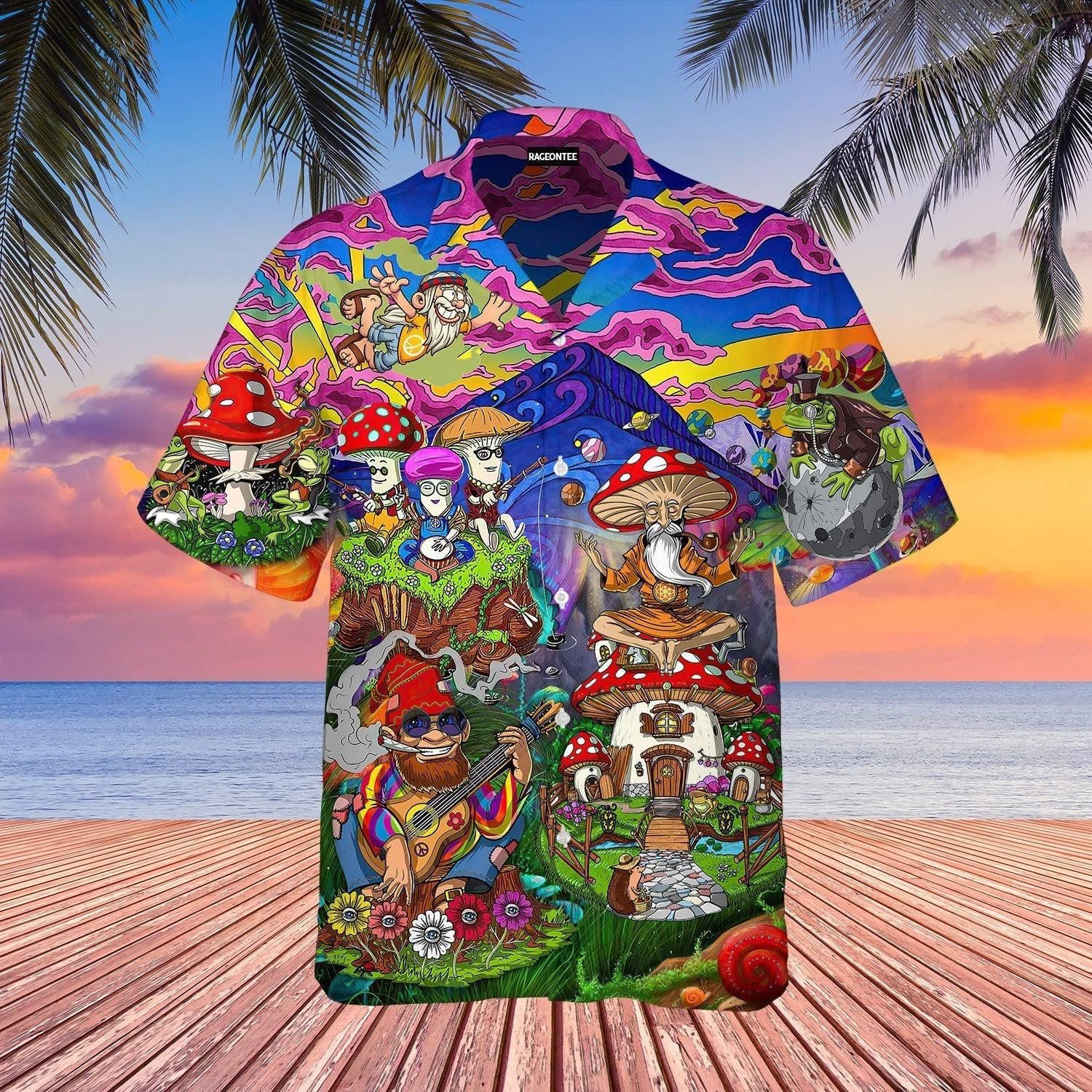 Hippie Era Mushrooms Illuminated on Hawaiian Silk