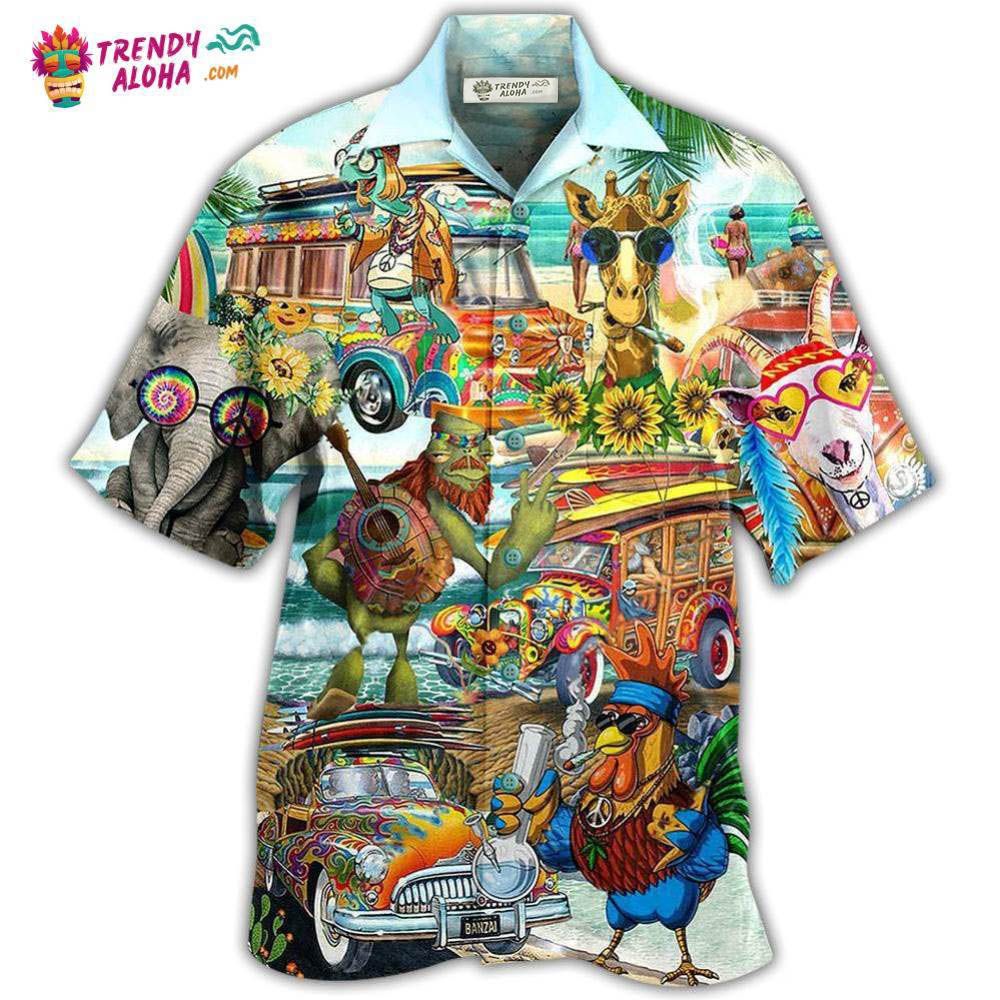 Hippie Funny Animals Happy Together Love Beach Hawaiian Shirt – Trendy Aloha Hippie Funny Animals Happy Together Love Beach Hawaiian Shirt – Trendy Aloha