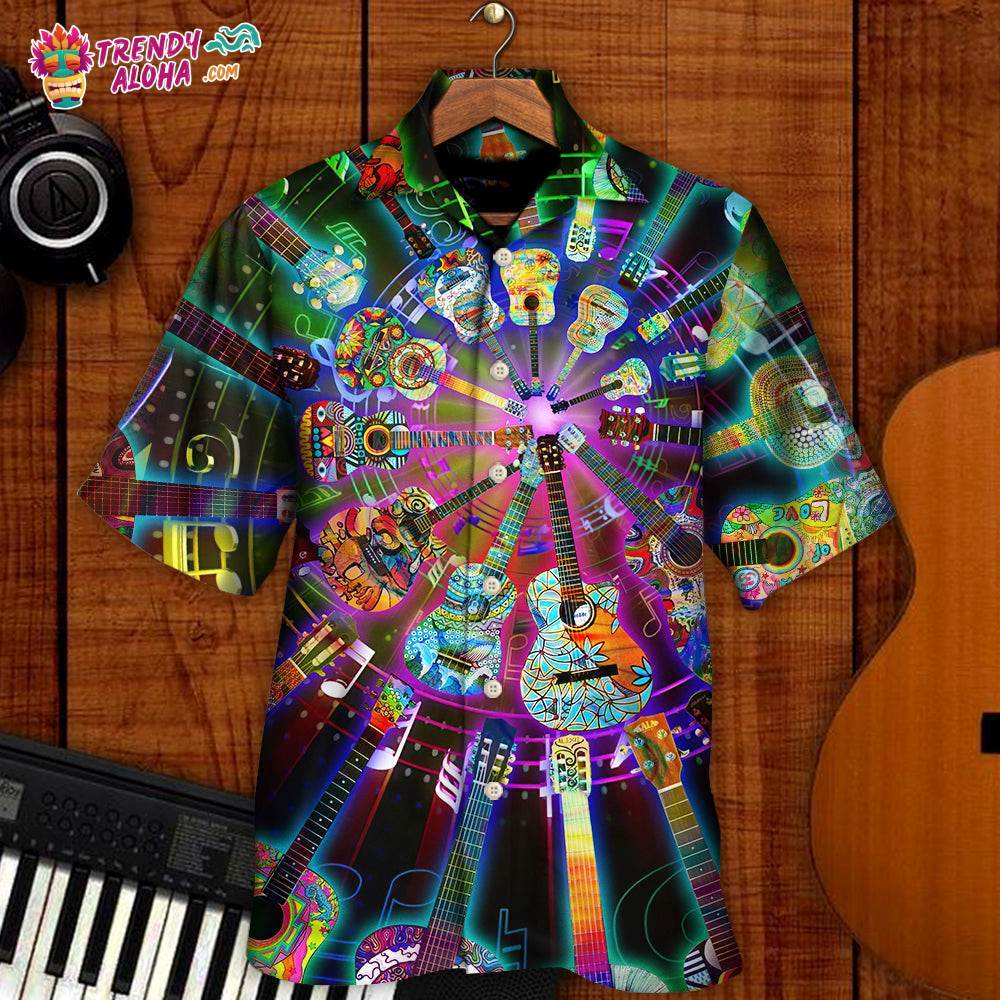 Hippie Funny Guitar Music Colorful Hawaiian Shirt – Trendy Aloha