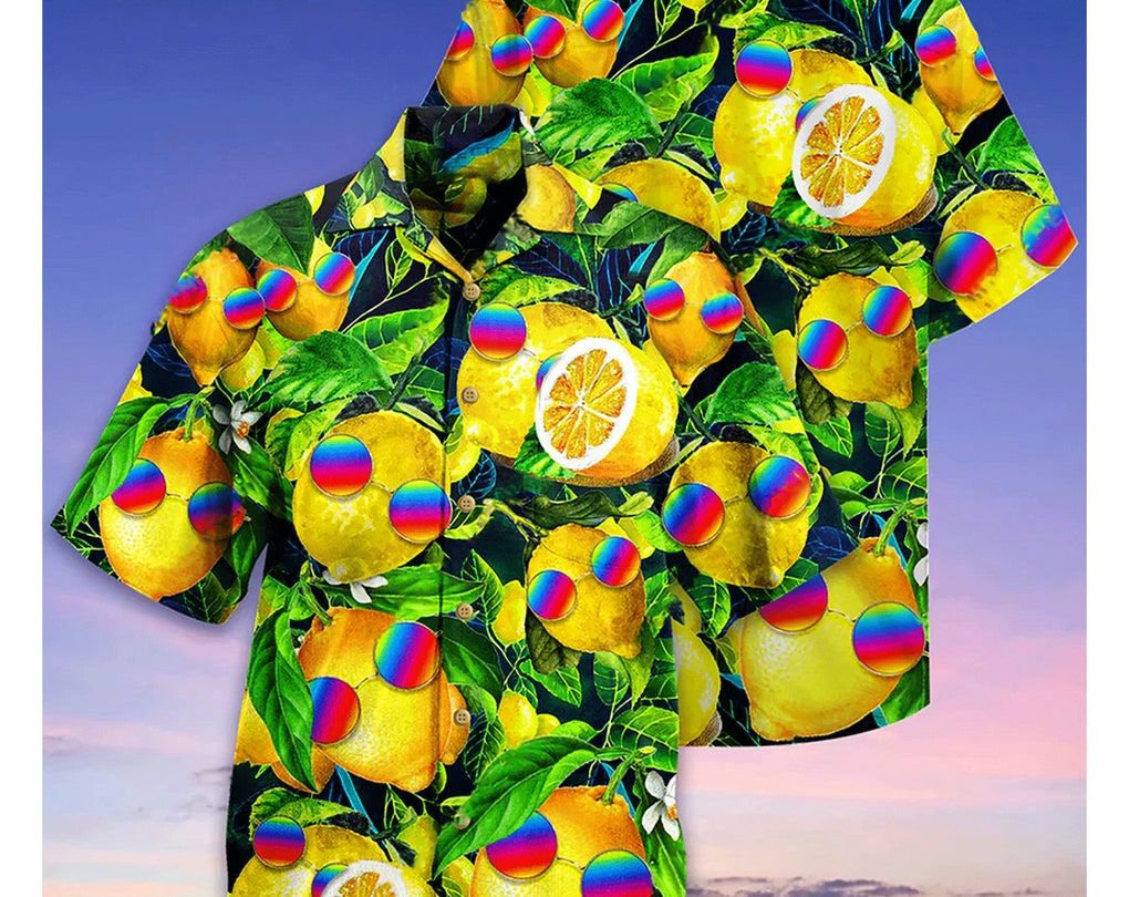 Hippie Funny Lemon Peace – Trendy Hawaiian Shirt, Tropical Beach Shirt Button Down Shirt, Gift For Family, Hawaiian Set Gift, Hawaii Shirt Party.