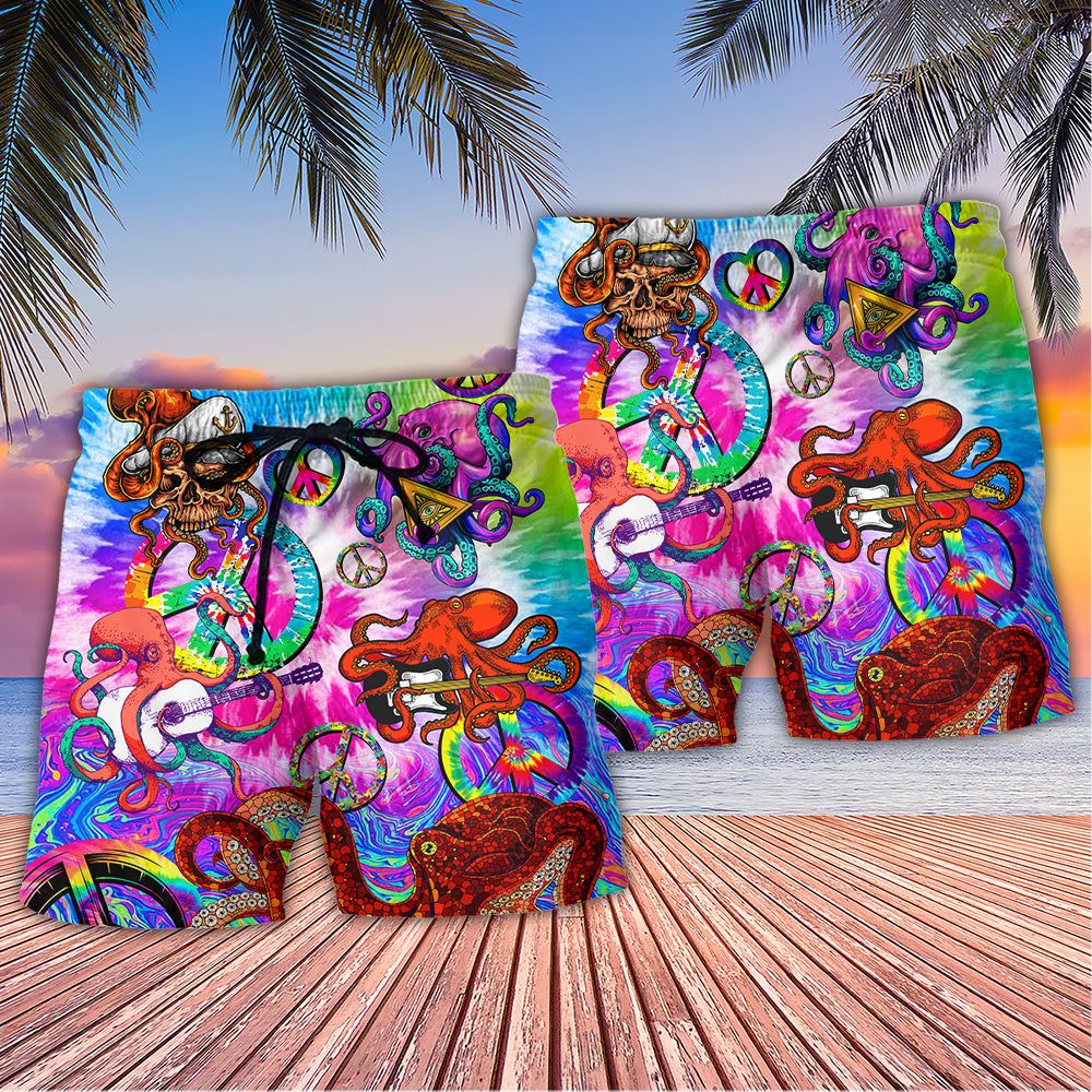 Hippie Funny Octopus Colorful Happy Tie Dye Art Style Trendy Aloha Hawaiian Beach Shorts