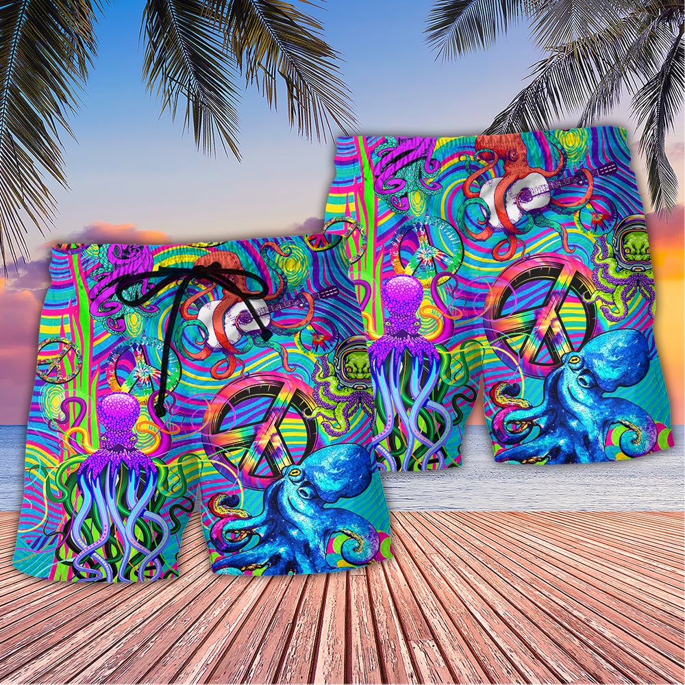 Hippie Funny Octopus Colorful Tie Dye Art Style Trendy Aloha Hawaiian Beach Shorts
