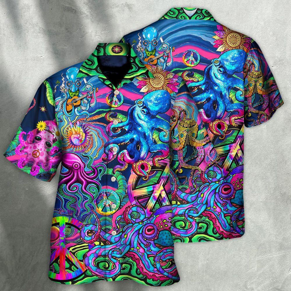 Hippie Funny Octopus Colorful Tie Dye Style Hawaiian Shirt