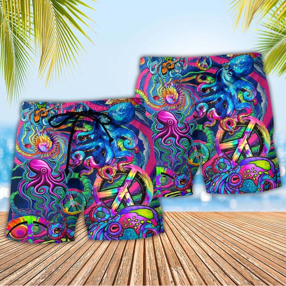 Hippie Funny Octopus Colorful Tie Dye Style Trendy Aloha Hawaiian Beach Shorts