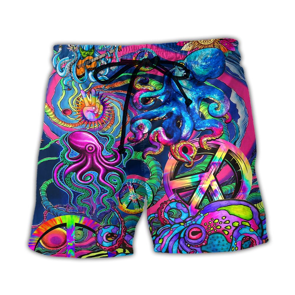 Hippie Funny Octopus Colorful Tie Dye Style Trendy Aloha Hawaiian Beach Shorts