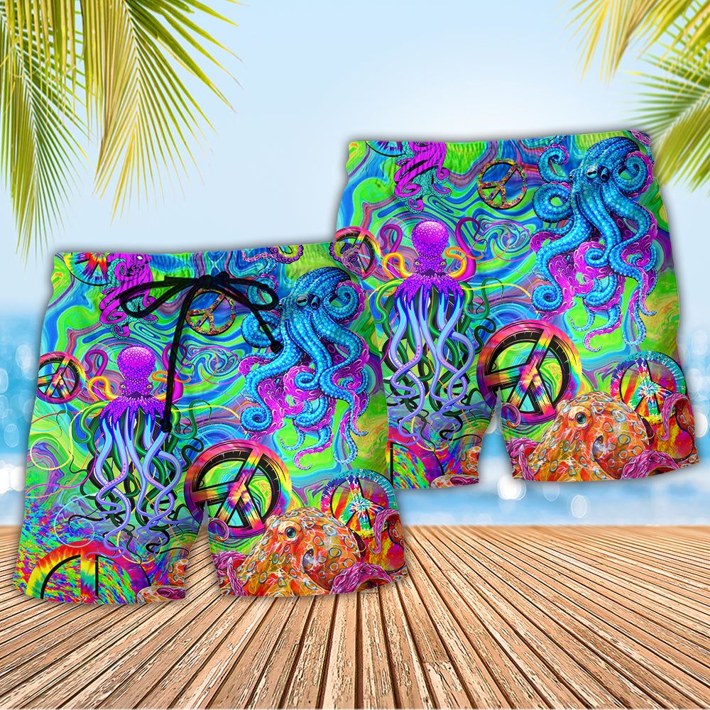 Hippie Funny Octopus Colorful Tie Dye Trendy Aloha Hawaiian Beach Shorts