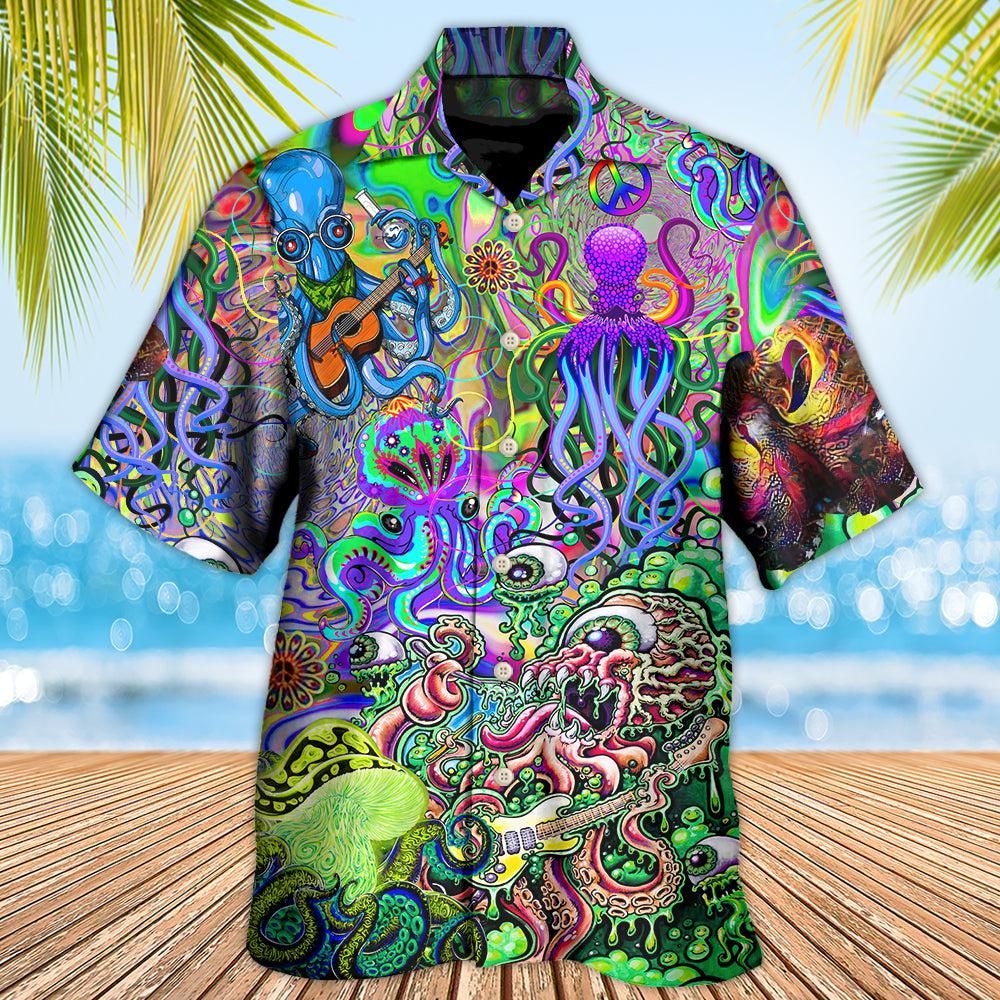 Hippie Funny Octopus Love Music Colorful Ocean Hawaiian Shirt Hippie Funny Octopus Love Music Colorful Ocean Hawaiian Shirt