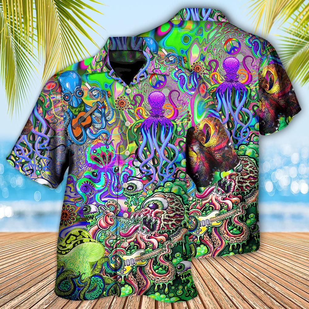 Hippie Funny Octopus Love Music Colorful Ocean Hawaiian Shirt