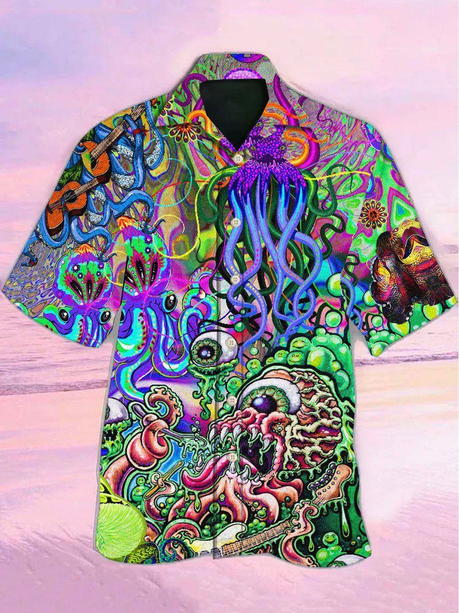 Hippie Funny Octopus Love Music Colorful Ocean Hawaiian Shirts Hippie Funny Octopus Love Music Colorful Ocean Hawaiian Shirts