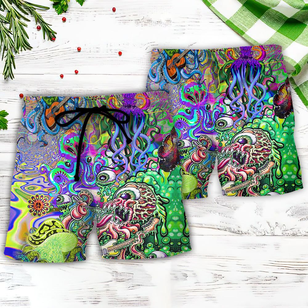 Hippie Funny Octopus Love Music Colorful Ocean Trendy Aloha Hawaiian Beach Shorts