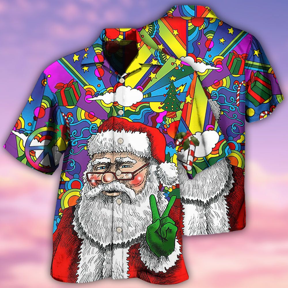 Hippie Funny Santa Claus Christmas Hawaiian Shirt