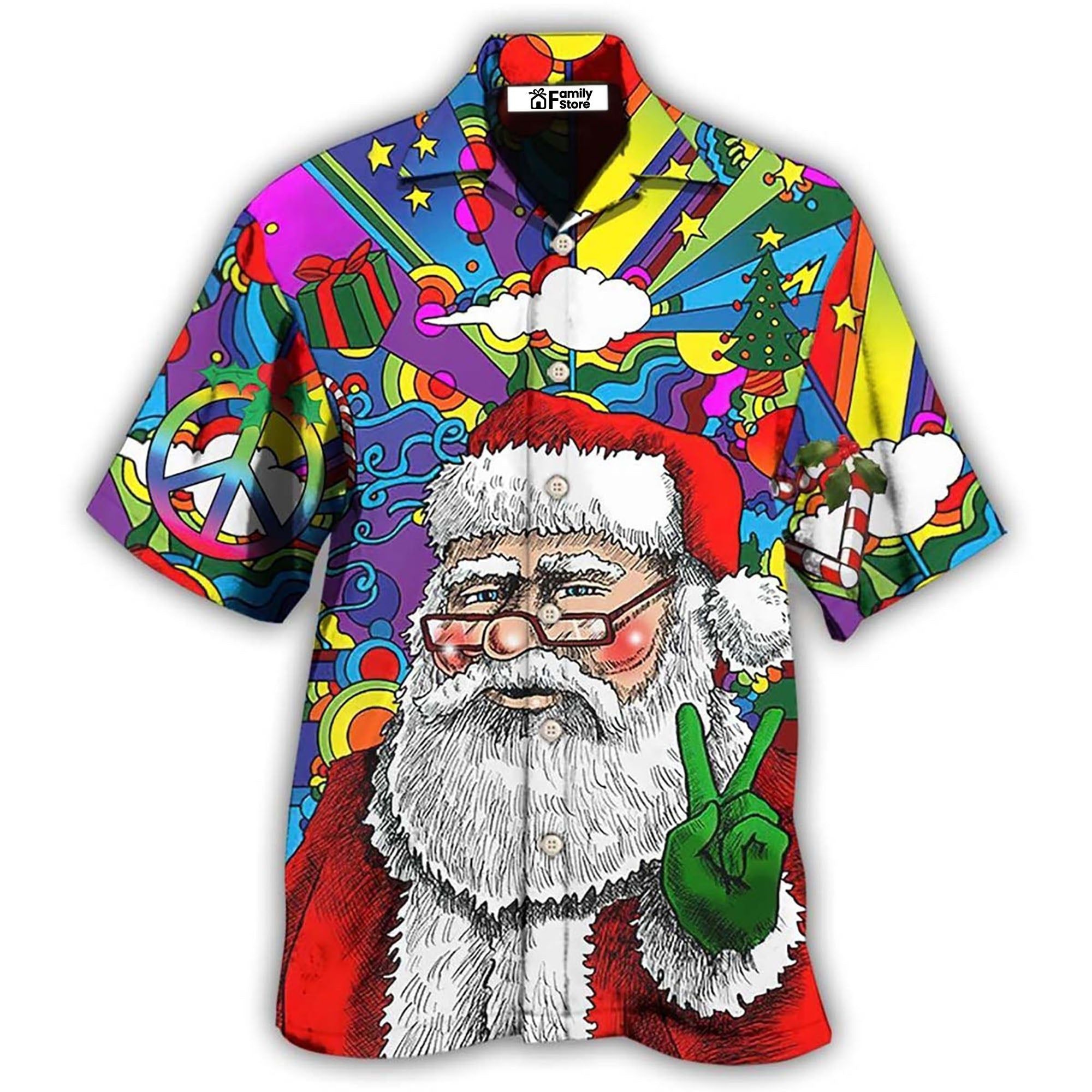 Hippie Funny Santa Claus Christmas Hawaiian Shirt